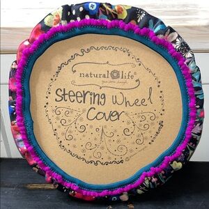 NATURAL LIFE Floral Steering Wheel Cover - Black, Pink, Teal